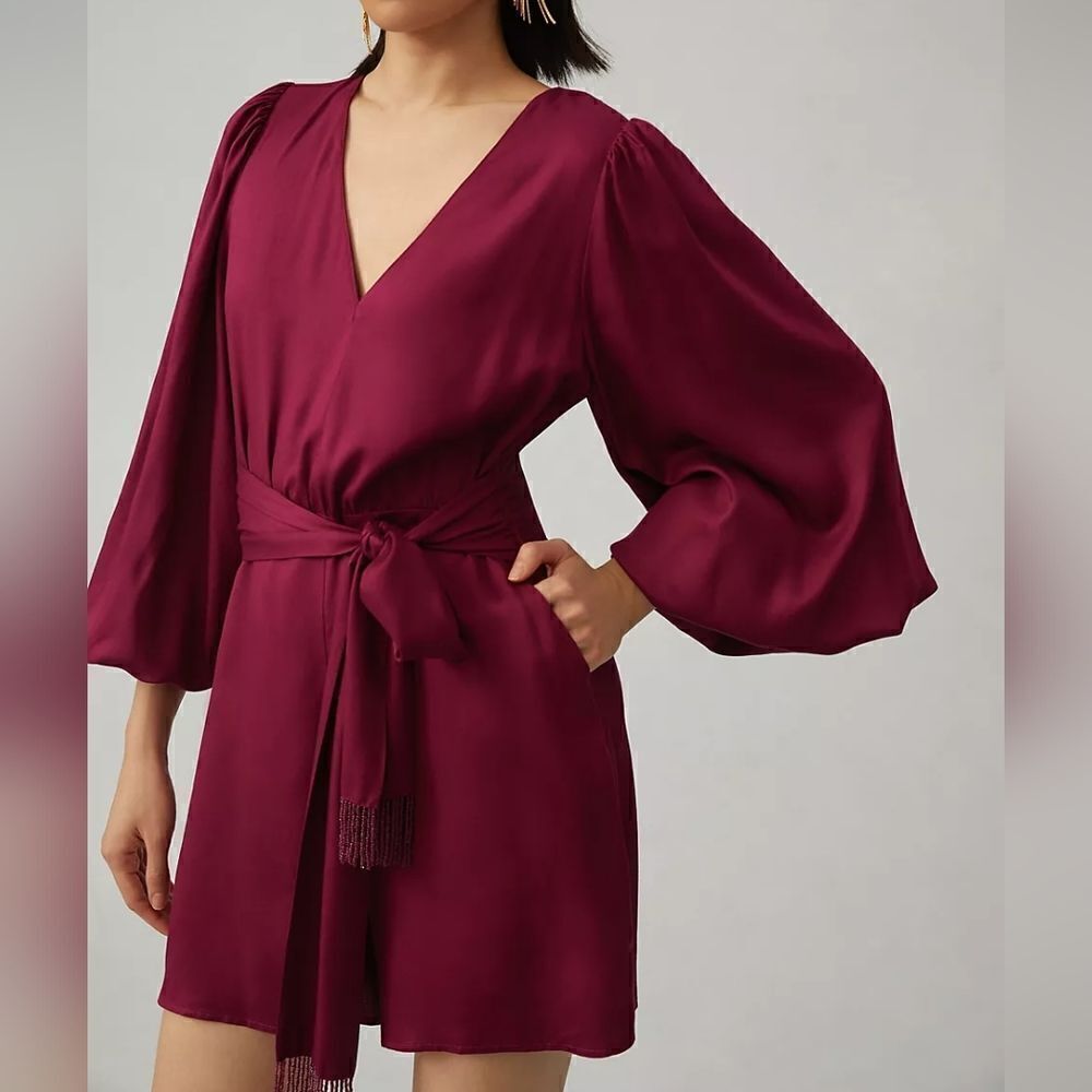 Farm Rio X Anthropologie Bell Sleeve Romper In Plum Size Small NWT